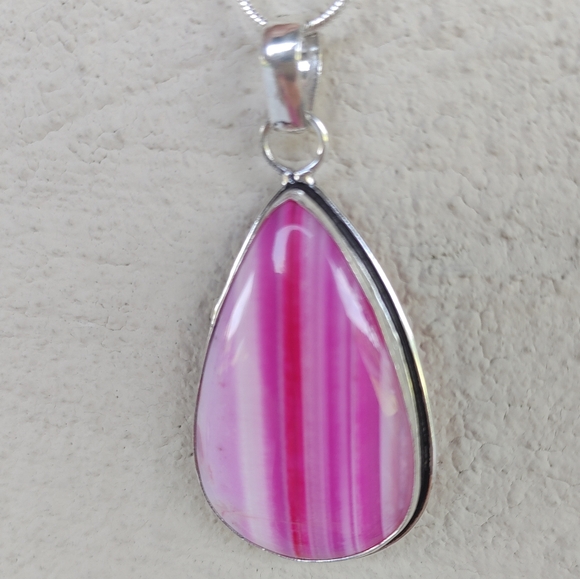 Pink Botswana Agate Pendant Necklace in 925 Sterling Silver Overlay (2.1") - Picture 8 of 10